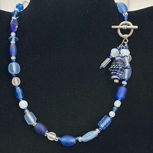 Czech Glass & Blue Glass With Fish Pendant Vintage Necklace